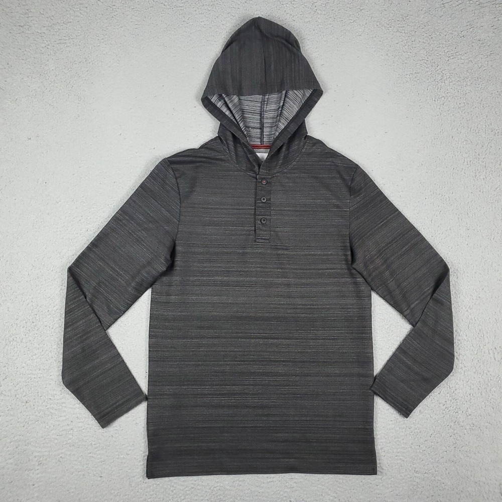 Craft + Flow Gray Heather Casual Button Long Sleeve Pullover Hoodie Shirt Size S